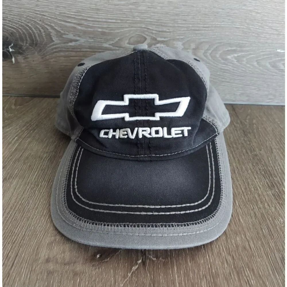 Chevrolet GM Trucker Hat Black Gray Embroidered Logo Strapback Adjustable